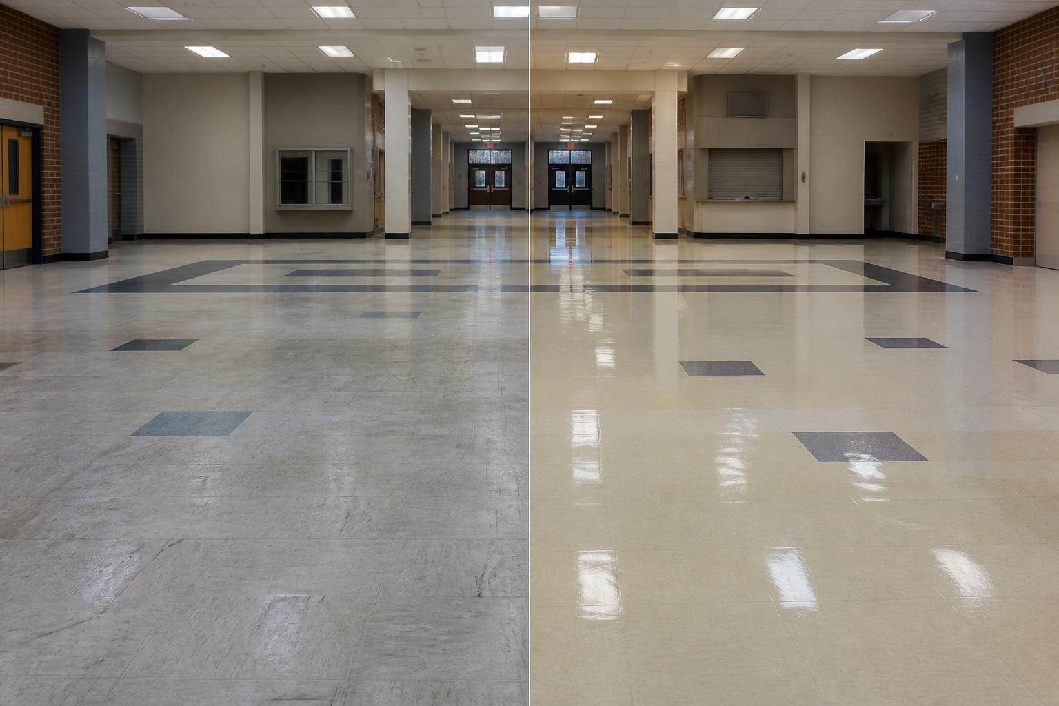 Before and after commercial floor restoration