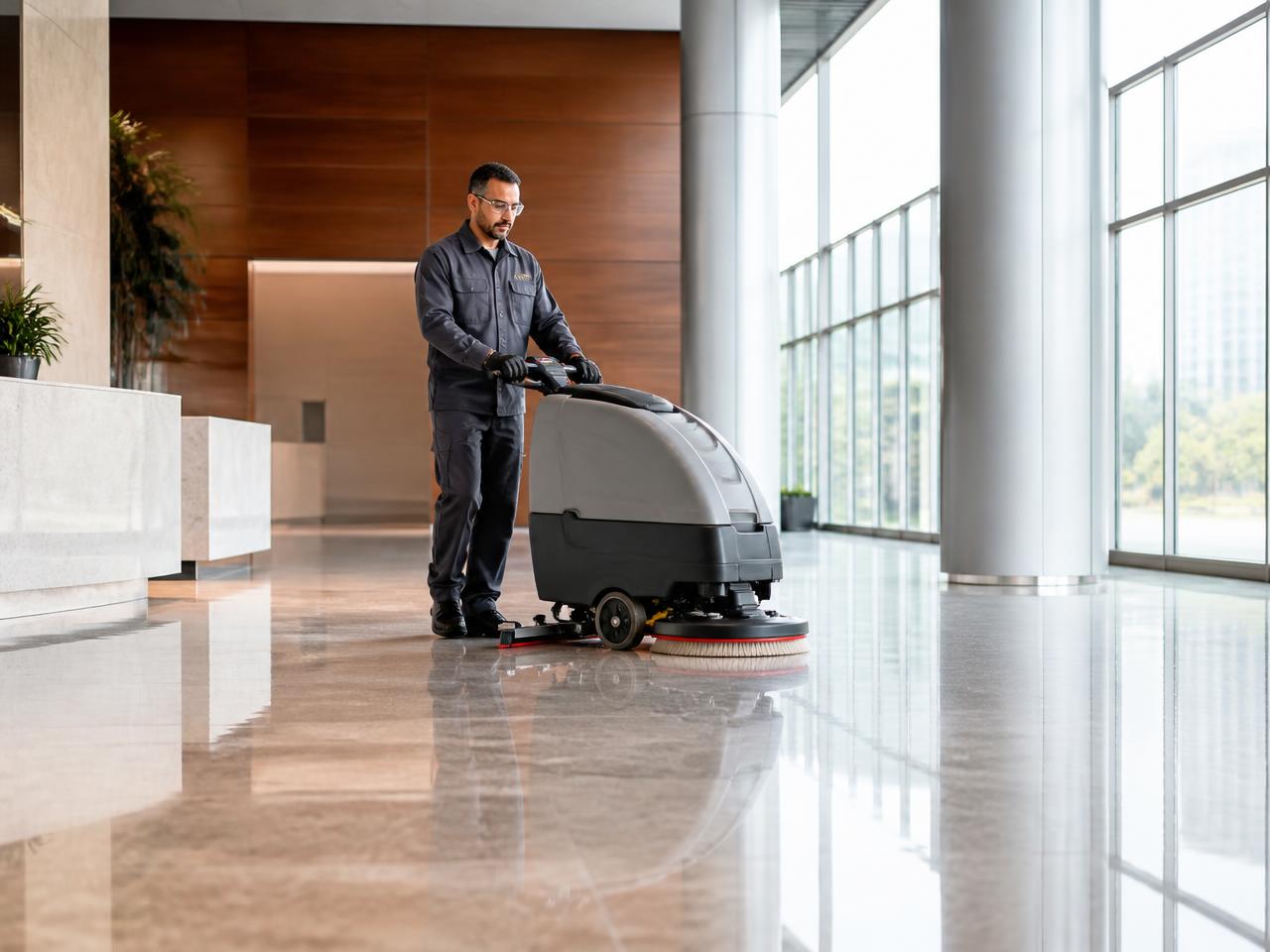Technician performing commercial floor care