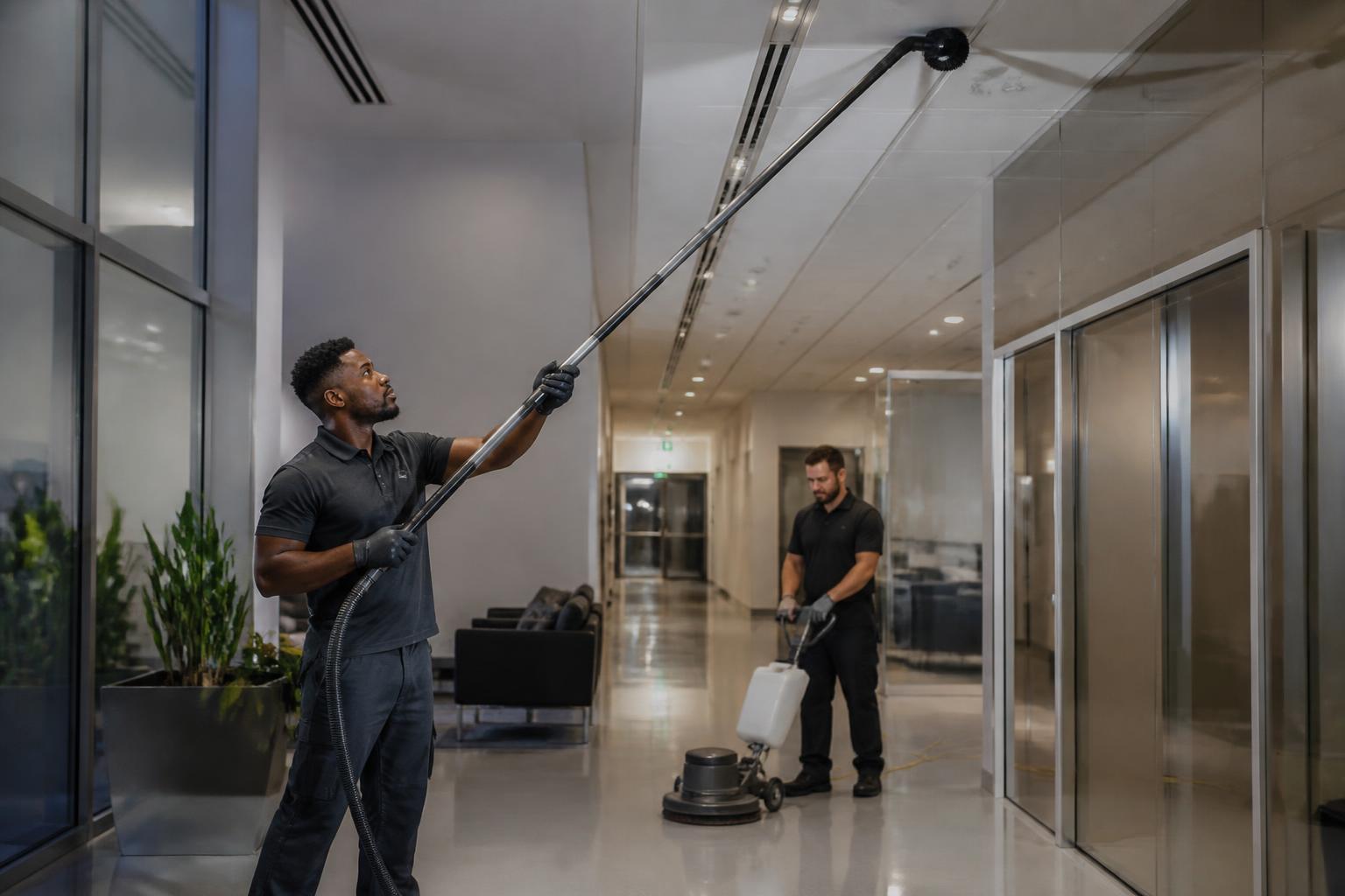 Social Sanitation style commercial cleaning team in action