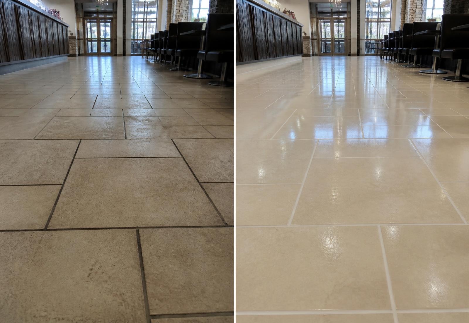 Before and after tile and grout cleaning
