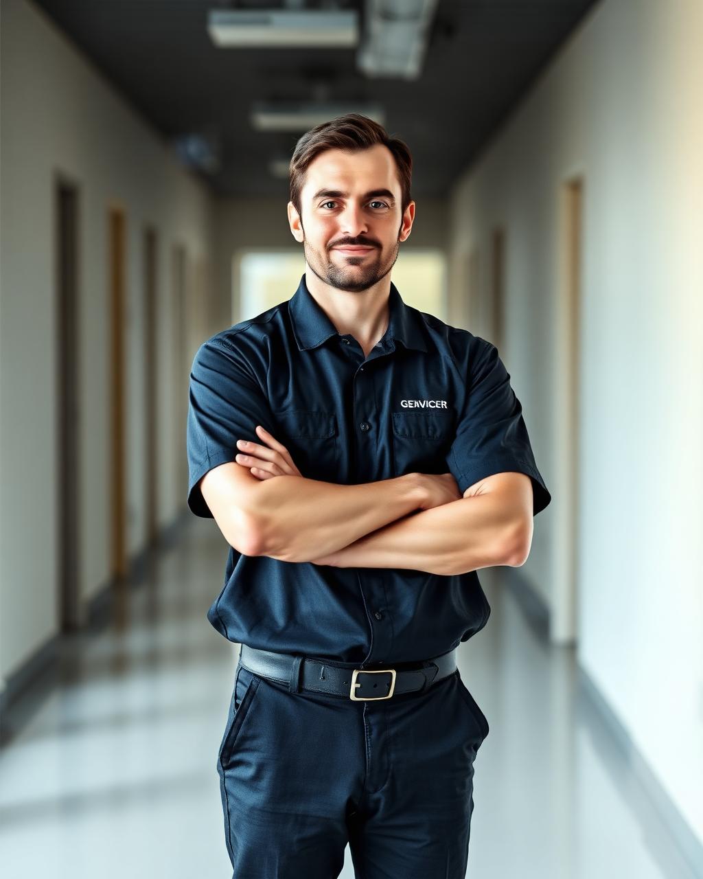 Social Sanitation crew leader in uniform inside a commercial facility